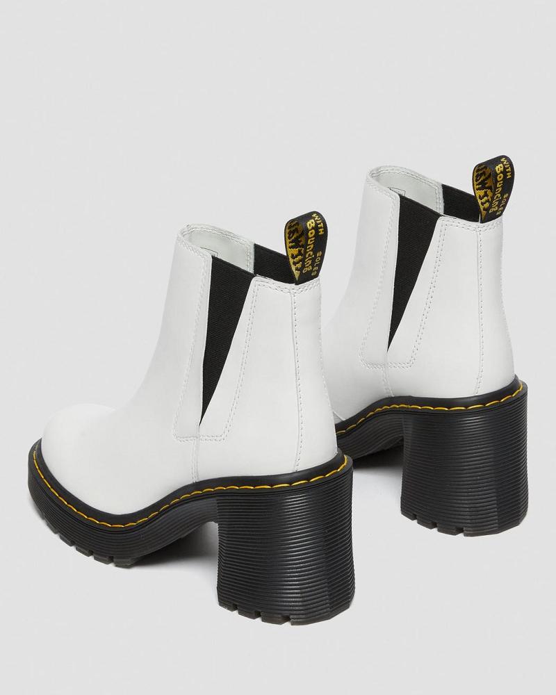 Women's Dr Martens Spence Leather Flared Heel Chelsea Boots White | AU 130DFM